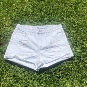 light wash garage mom shorts